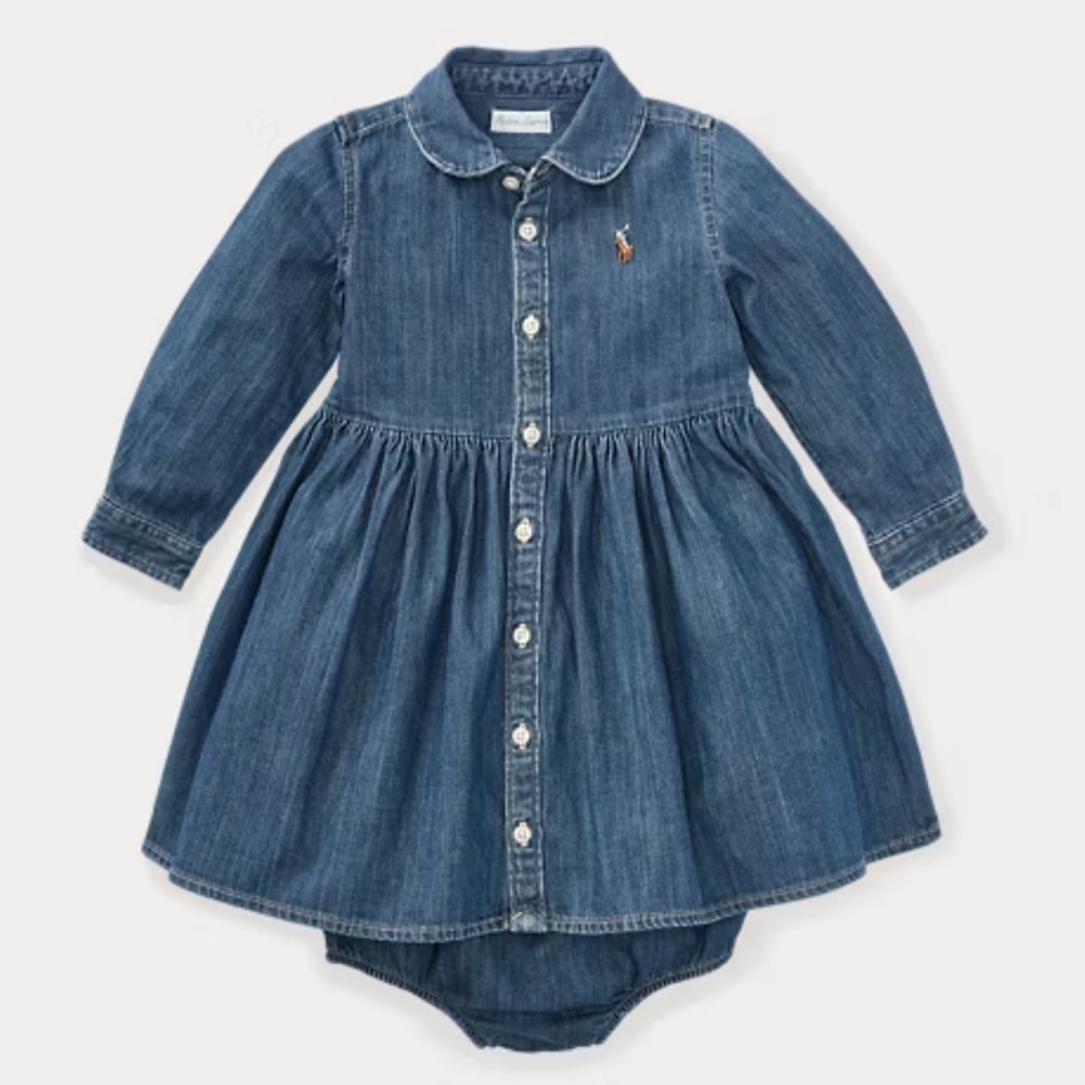 EUC Polo Ralph Lauren Denim long-Sleeve Dress and Bloomers Chambray